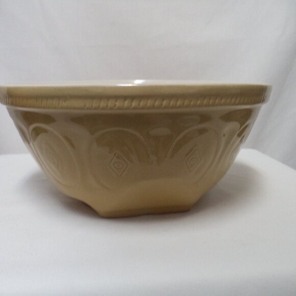 Vintage Large Mixing Serving Bowl mustard yellow Stoneware handles 12.5" W 6" T